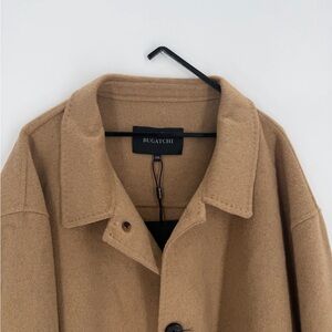 Bugatchi Men’s Wool Blend Stitching Detail Patch Pocket Button Down Camel Jacket